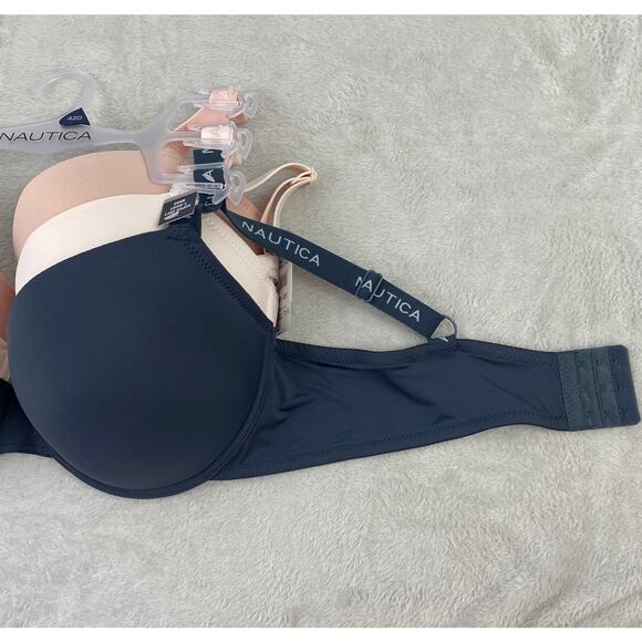 Nautica Super Soft T-Shirt Bra Set 42D 3-Pack Smooth Navy Cream Skin Tone NWT - Picture 4 of 11